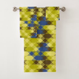 Blue Yellow and tan geometric Bath Towel Set