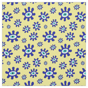 Blue, Yellow and White Abstract Eye Pattern Fabric
