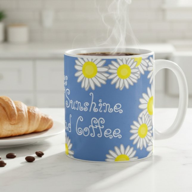 Blue Yellow and White Daisy Cute Saying Coffee Mug (Creator Uploaded)