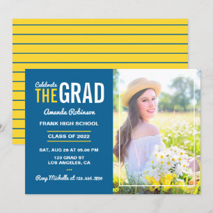 Blue, Yellow and White Graduation Party Photo Invitation