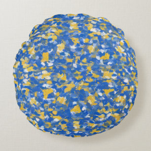 Blue, Yellow and White Paint Splashes  Round Pillow