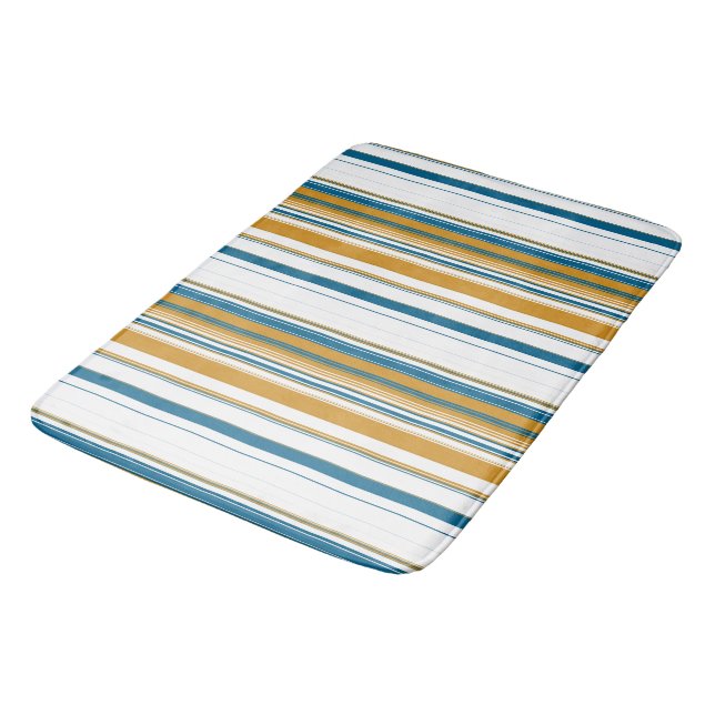 Blue Yellow and White Stripes Bath Mat (Angled)