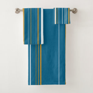 Blue Yellow and White Stripes  Bath Towel Set