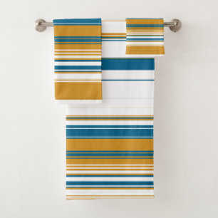 Blue Yellow and White Stripes Bath Towel Set