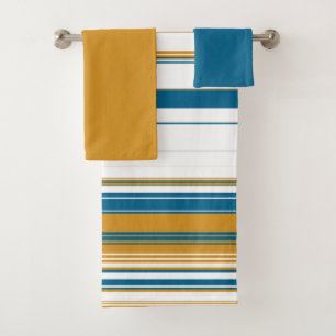 Blue Yellow and White Stripes   Bath Towel Set