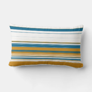 Blue Yellow and White Stripes Lumbar Pillow