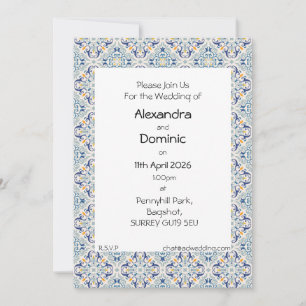 Blue, yellow and white tile border invitation