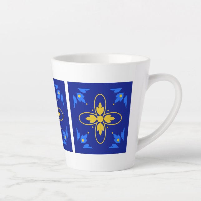 Blue & Yellow Azulejos Latte Mug (Right)