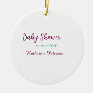 Blue yellow baby shower name date animal ear cute  ceramic ornament