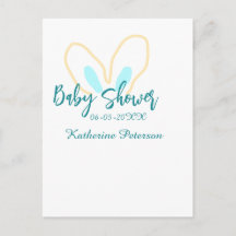 Blue yellow baby shower name date animal ear cute 