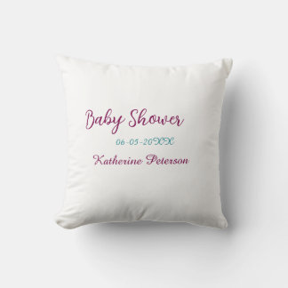 Blue yellow baby shower name date animal ear cute  throw pillow