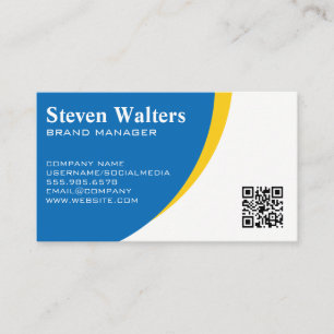 Blue Yellow Background   QR Code Template Business Card