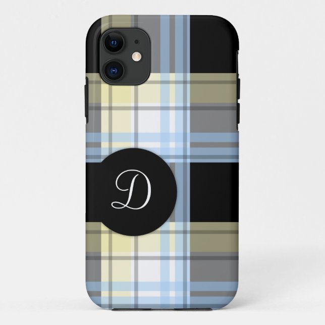 Blue Yellow Black Plaid Monogram iPhone 5 Case (Back)