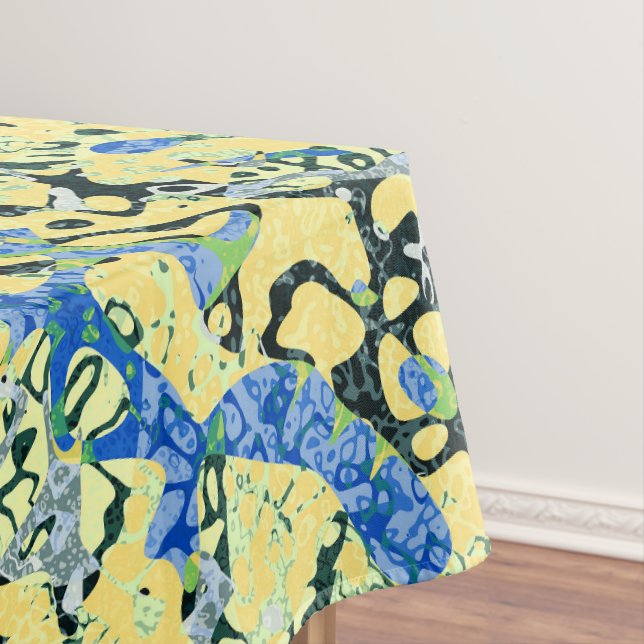 Blue Yellow Black Spotted Graphic Abstraction Tablecloth (In Situ)