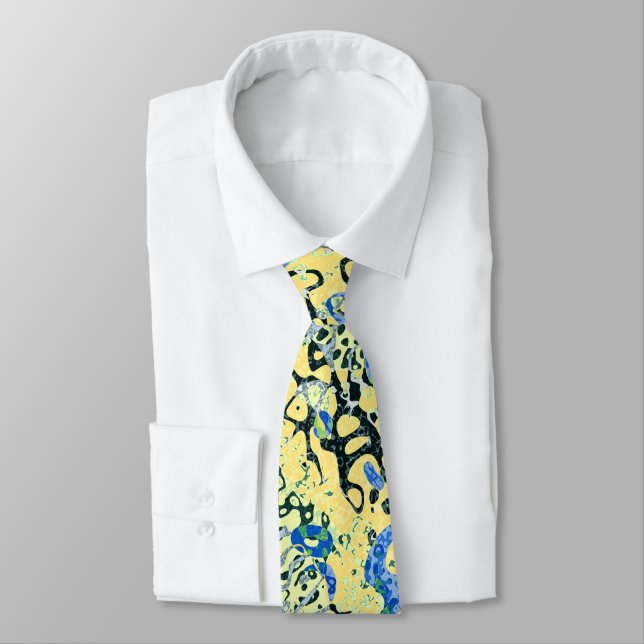 Blue Yellow Black Spotted Graphic Abstraction Tie (Tied)