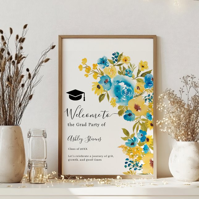 Blue Yellow Bold Wildflower Graduation Welcome Poster (Blue Yellow Bold Wildflower Graduation Welcome Poster)