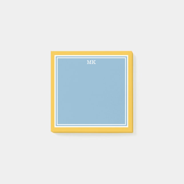 Blue Yellow Borders Monogrammed Post-it Notes (Front)