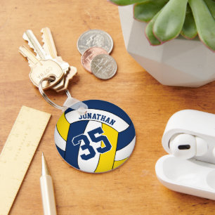 blue yellow boys jersey number volleyball keychain