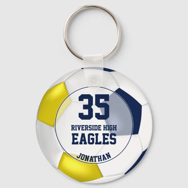 blue yellow boys soccer team colors keychain (Front)
