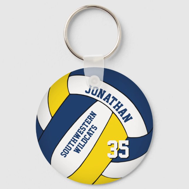 blue yellow boys team name volleyball keychain (Front)
