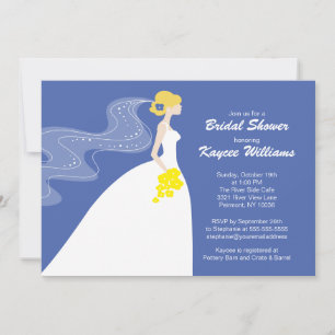 Blue & Yellow Bride Bridal Shower Invite