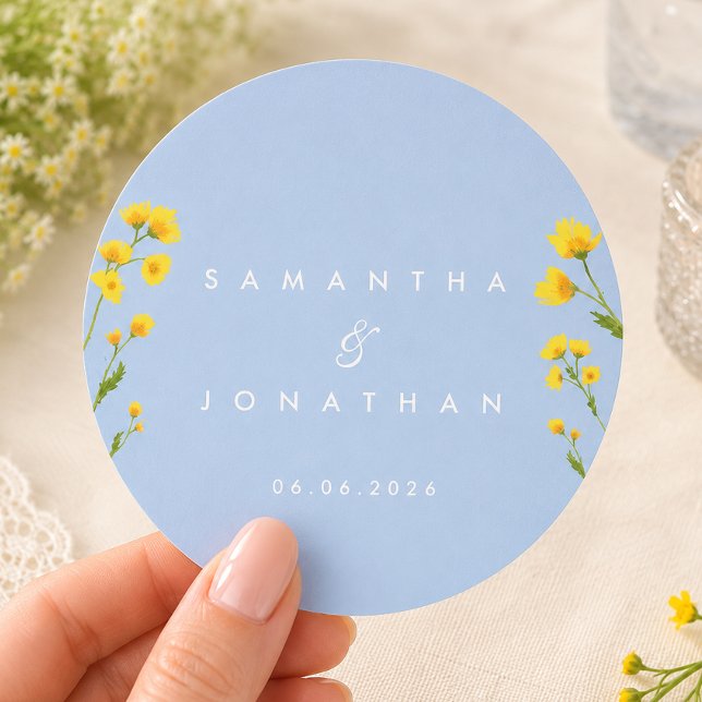 Blue & Yellow buttercup Classic Round Sticker (Creator Uploaded)