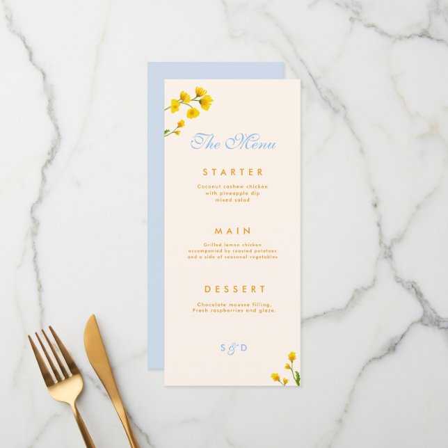 Blue & Yellow buttercup Menu (Front/Back In Situ)