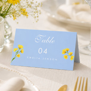 Blue & Yellow buttercup Wedding table numbers Place Card