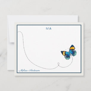 Blue Yellow Butterfly in Flight Monogram Name Card