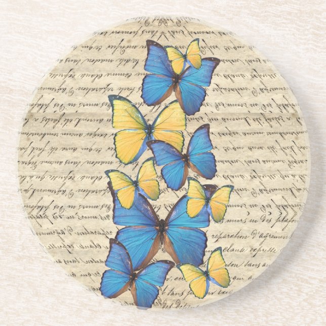 Blue & yellow butterrflies coaster (Front)