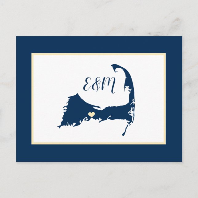 Blue Yellow Cape Cod Wedding Save the Date Postcard (Front)