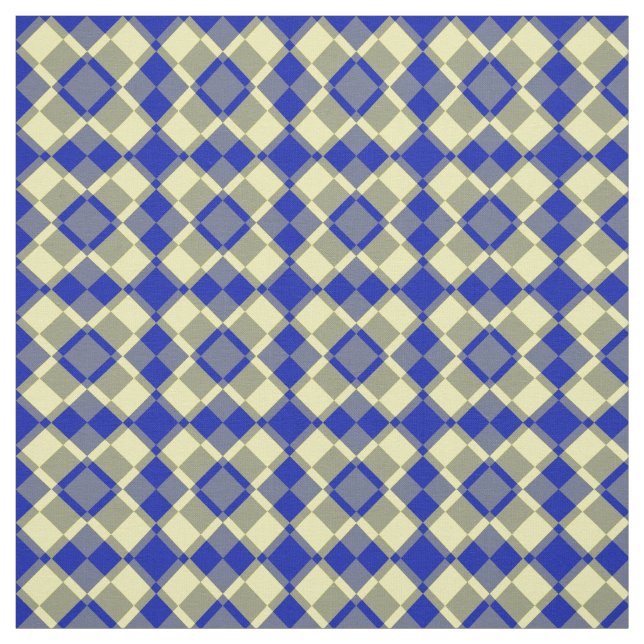 Blue Yellow Checker Argyle Pattern Fabric (Swatch)