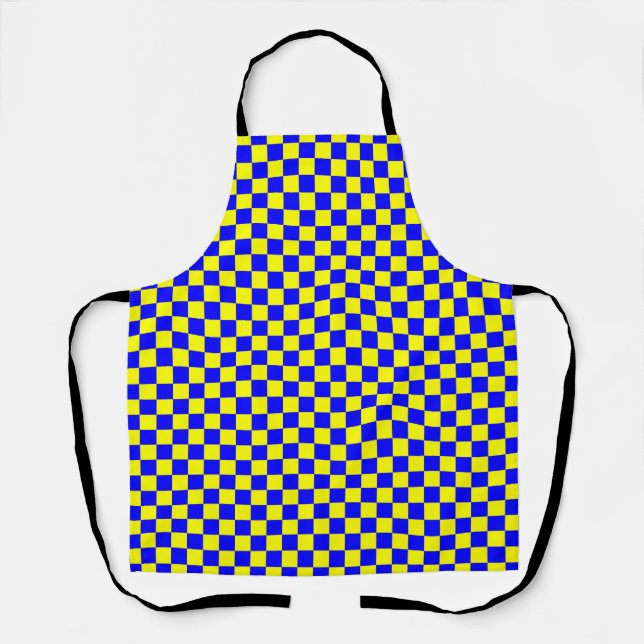 Blue Yellow Chequerboard Gingham Pattern Apron (Front)