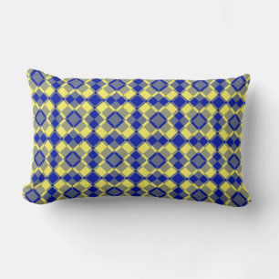 Blue Yellow Chequered Argyle Pattern Lumbar Pillow