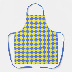 Blue Yellow Chequered Diamond Pattern Apron