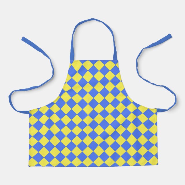 Blue Yellow Chequered Diamond Pattern Apron (Front)