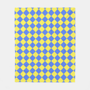Blue Yellow Chequered Diamond Pattern  Fleece Blanket