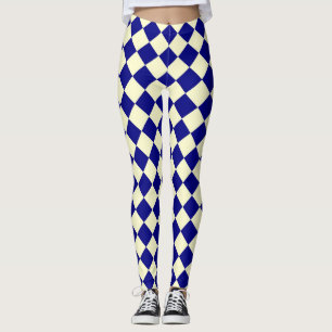 Blue Yellow Chequered Diamond Pattern  Leggings