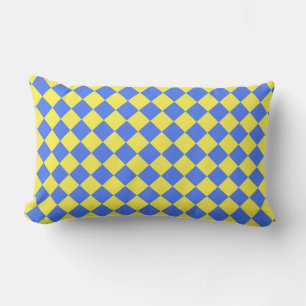 Blue Yellow Chequered Diamond Pattern Lumbar Pillow