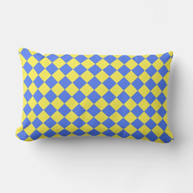 Blue Yellow Chequered Diamond Pattern  Lumbar Pillow (Front)
