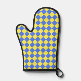 Blue Yellow Chequered Diamond Pattern Oven Mitt