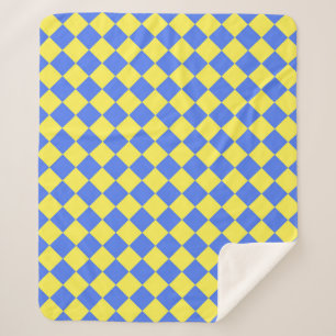 Blue Yellow Chequered Diamond Pattern  Sherpa Blanket