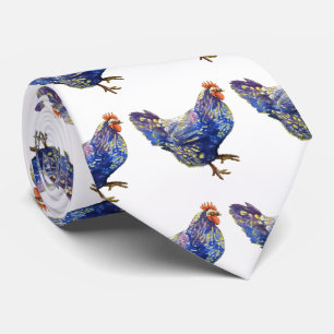 Blue Yellow Chicken Watercolor Painting Decorative Tie