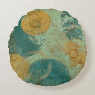 Blue & Yellow Circles Round Pillow