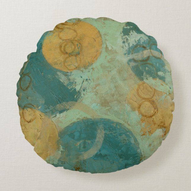 Blue & Yellow Circles Round Pillow (Front)