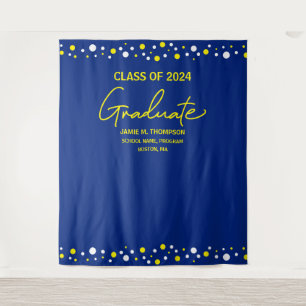 Blue Yellow Class of 2024 backdrop graduation Tapestry