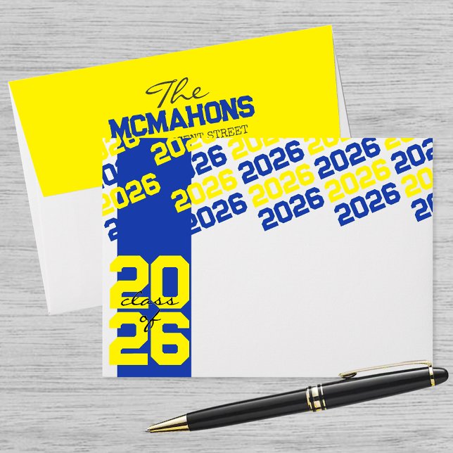 Blue & Yellow Class of + Return Address Graduation Envelope (Creator Uploaded)