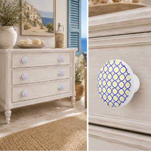 Blue & Yellow Coastal Mediterranean Pattern Ceramic Knob