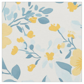 Blue Yellow Cottage Garden Floral Pattern Fabric