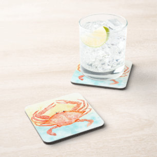 Blue Yellow Crab Watercolor Coaster